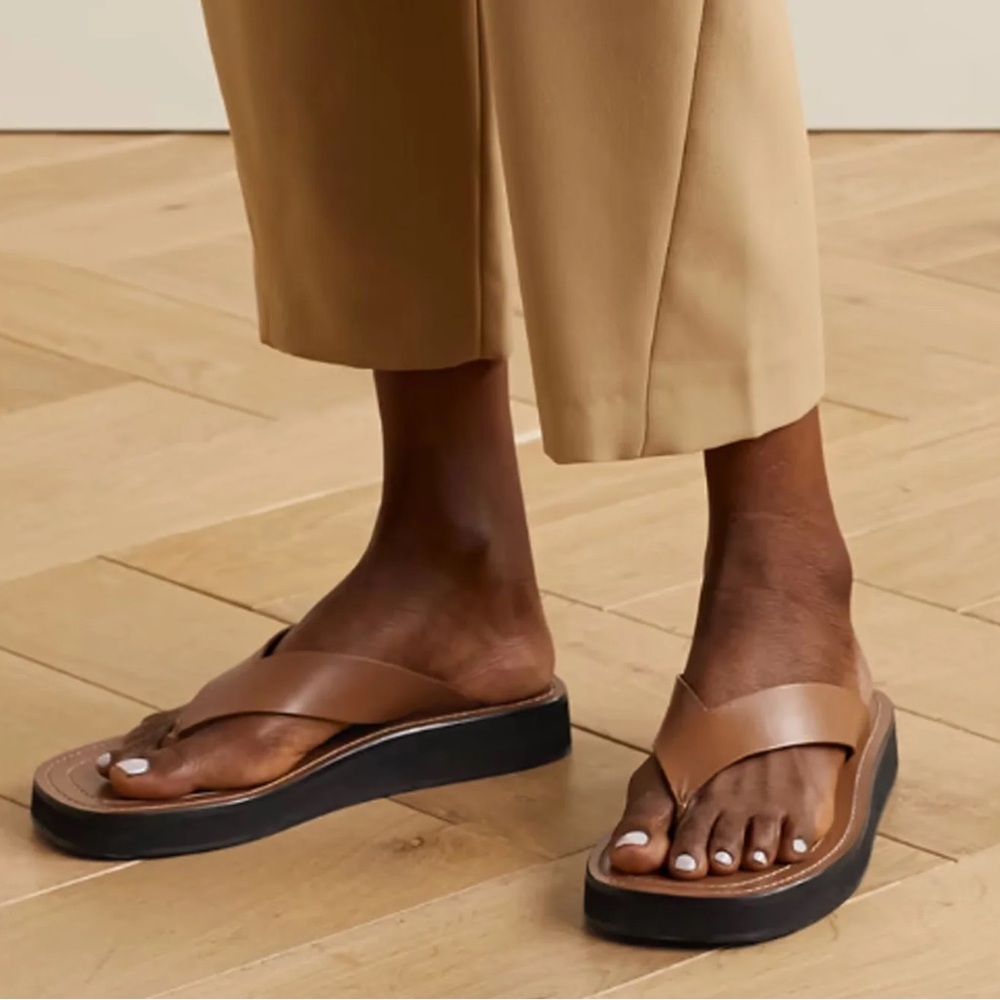 The Row Brown Ginza Leather Platform Flip Flop Sandals